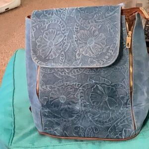 Teal Floral Embossed Backpack “SALE”